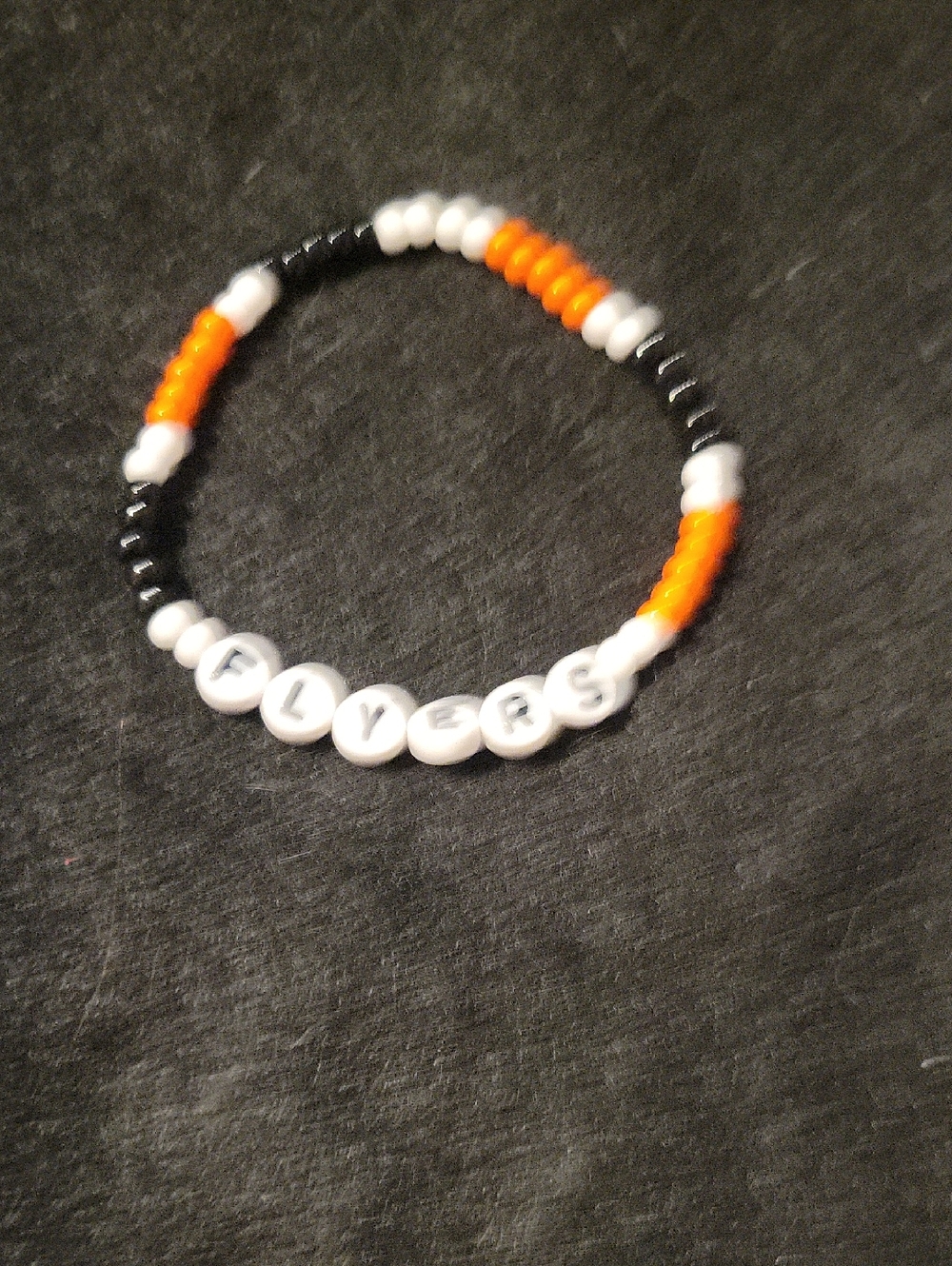 Source Unknown Orange, Black & White 'FLYERS' Beaded Stretch Bracelet